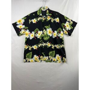 Alvish Hawaiian Shirt Mens 2XL Black Floral Hibiscus Tropical Aloha Excellent
